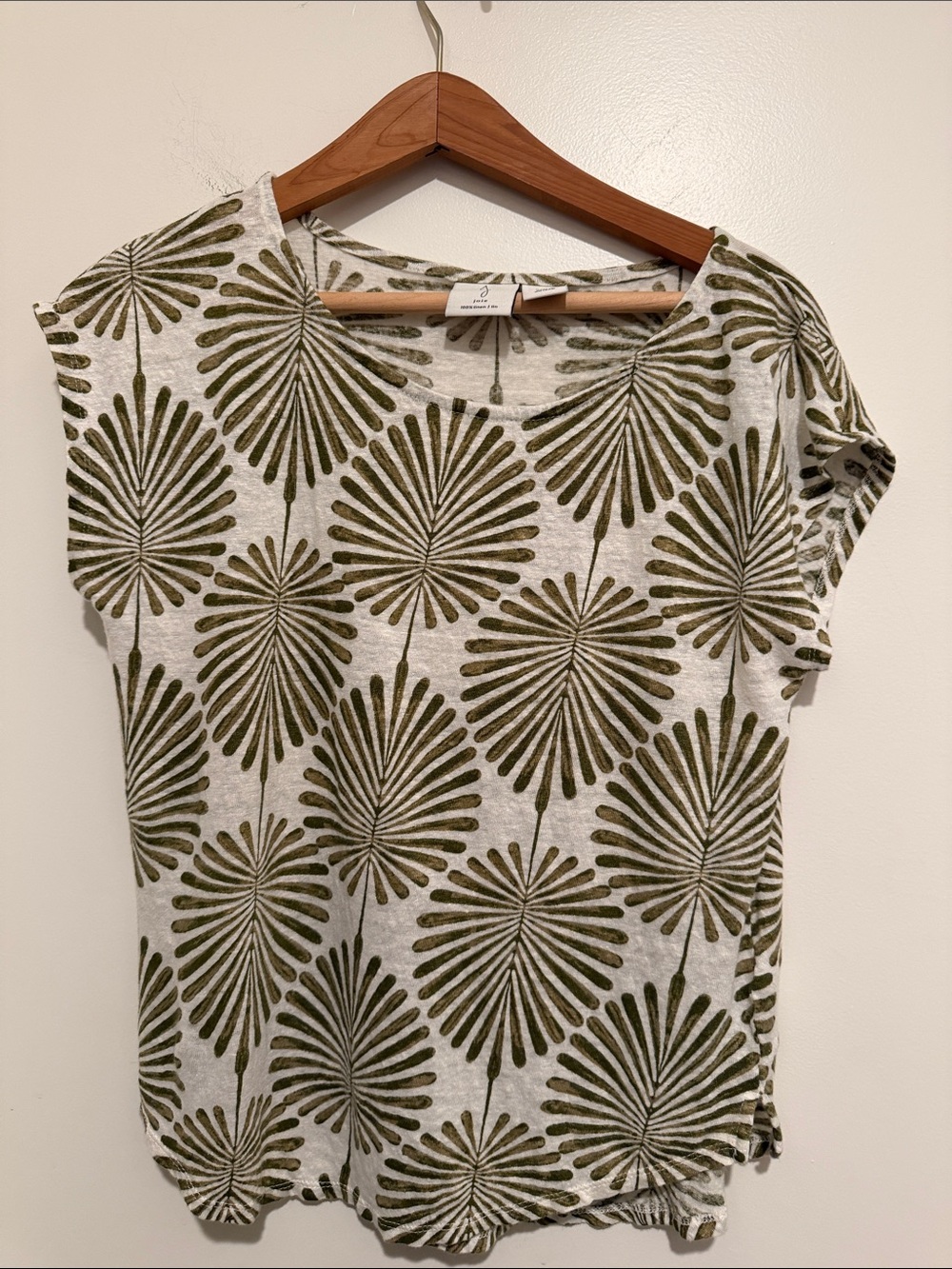 Joie Olive and Cream Linen Short Sleeve Floral Burst Tee